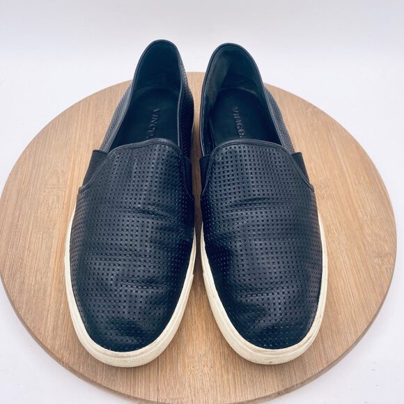 Vince Shoes Womens 9 Black Leather Slip On Blair Sneakers Preppy - Picture 2 of 11